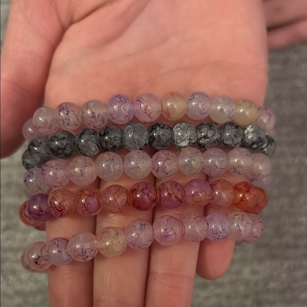 Purple and Gray Gemstone Beaded Bracelets